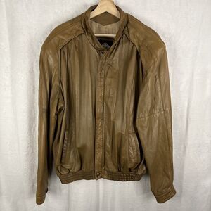 Vintage Lapiel Brown Leather Bomber Jacket Men's Size 48 Mexico Made